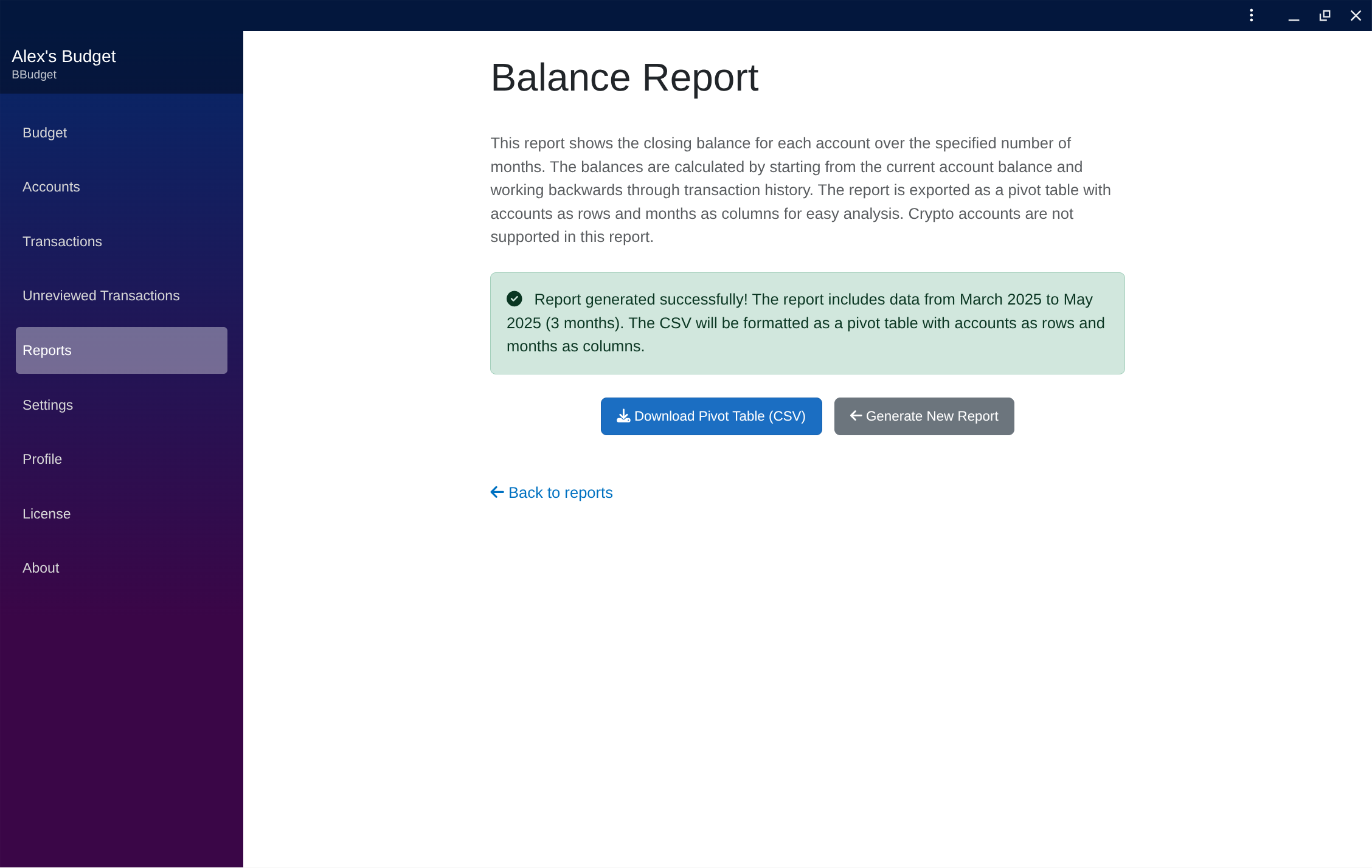 Real Balance Report